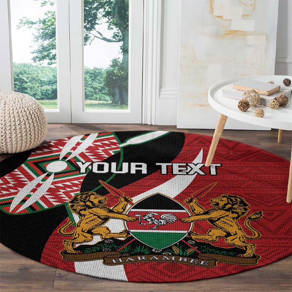 Custom Kenya Football Round Carpet Maasai Shield Coat Of Arms Style