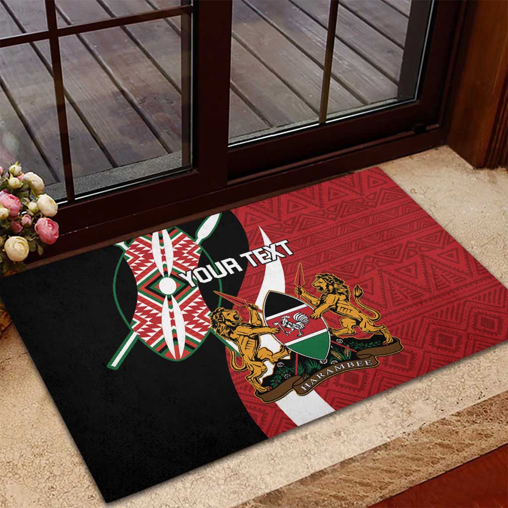 Custom Kenya Football Rubber Doormat Maasai Shield Coat Of Arms Style