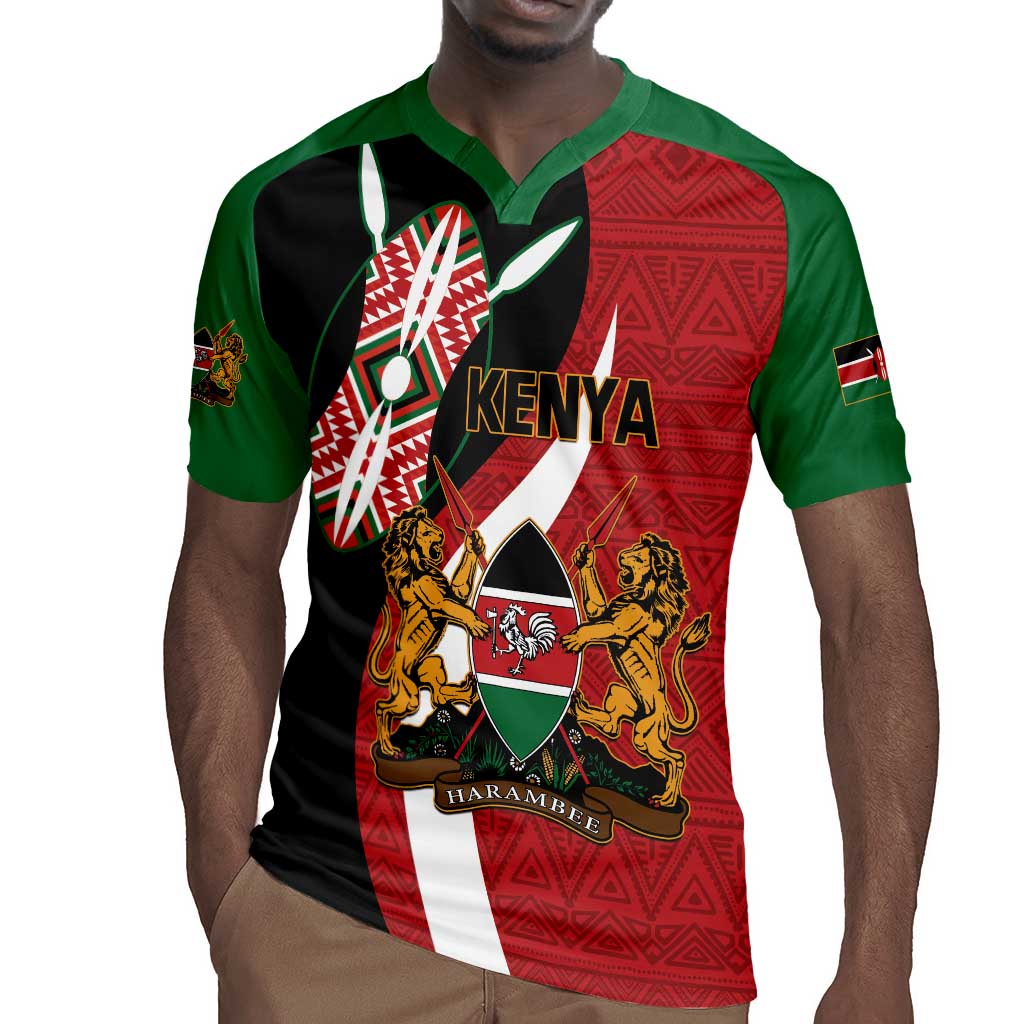 Custom Kenya Football Rugby Jersey Maasai Shield Coat Of Arms Style