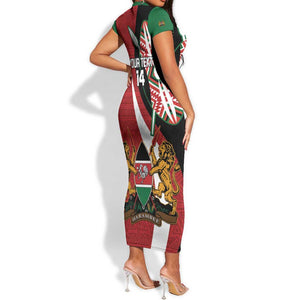 Custom Kenya Football Short Sleeve Bodycon Dress Maasai Shield Coat Of Arms Style LT14