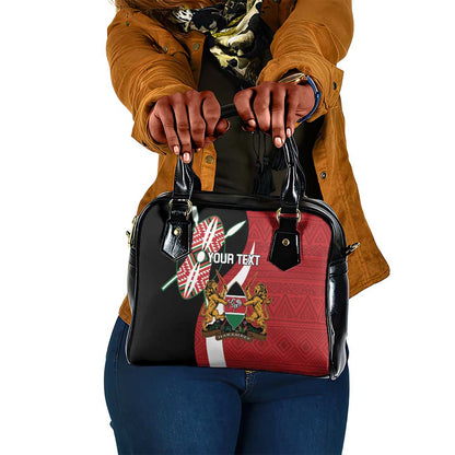 Custom Kenya Football Shoulder Handbag Maasai Shield Coat Of Arms Style