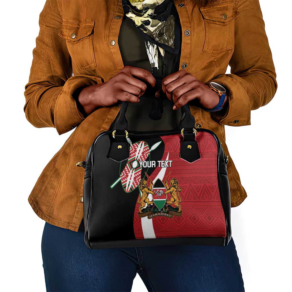 Custom Kenya Football Shoulder Handbag Maasai Shield Coat Of Arms Style
