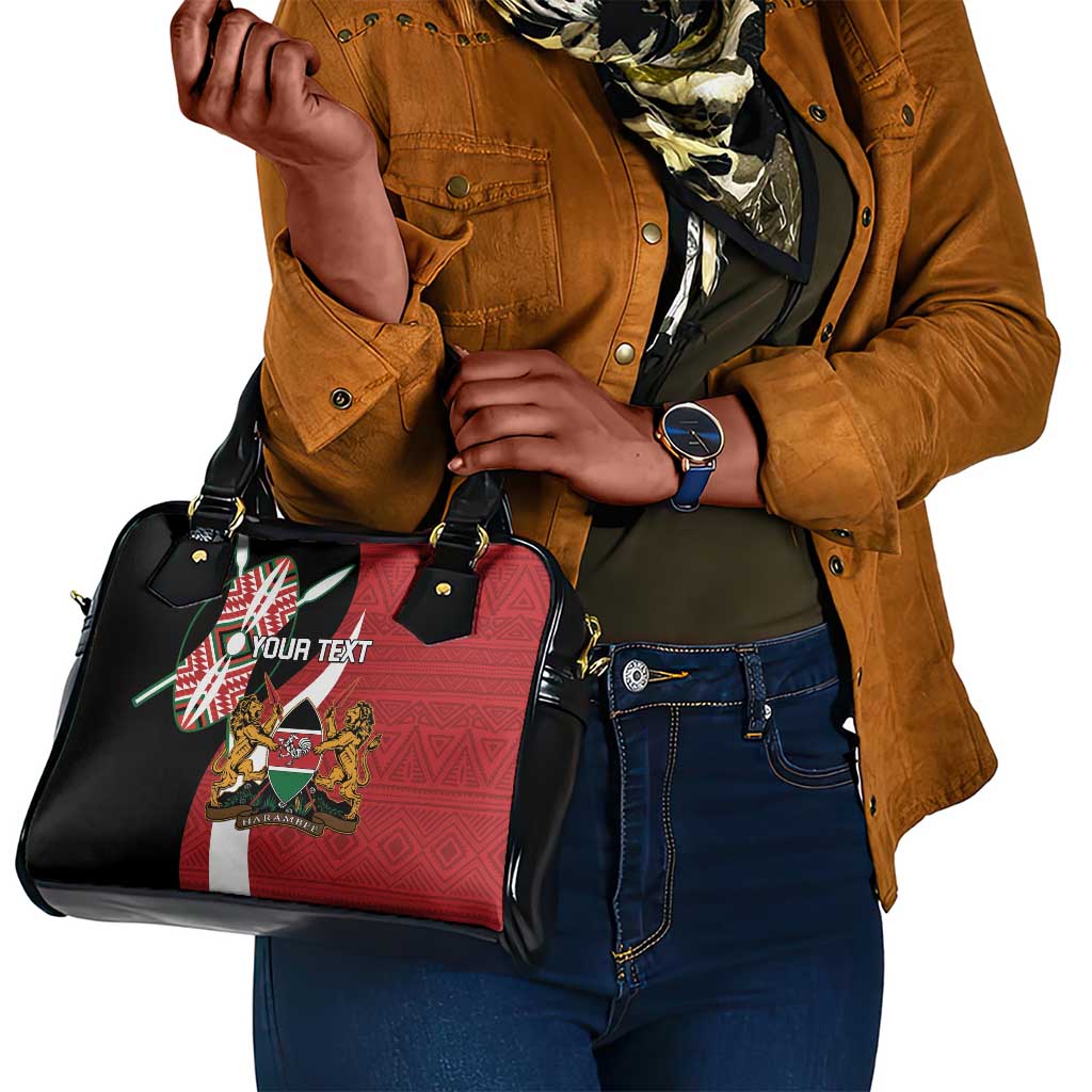 Custom Kenya Football Shoulder Handbag Maasai Shield Coat Of Arms Style