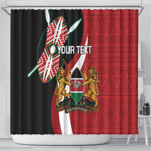 Custom Kenya Football Shower Curtain Maasai Shield Coat Of Arms Style