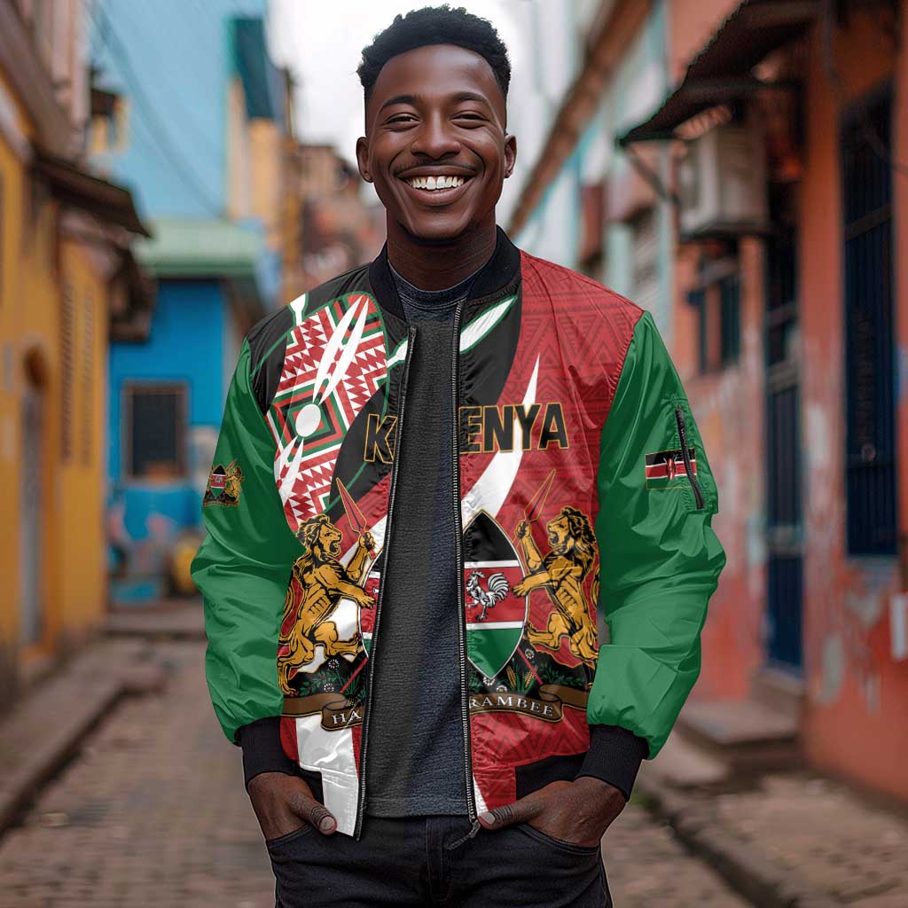 Custom Kenya Football Sleeve Zip Bomber Jacket Maasai Shield Coat Of Arms Style