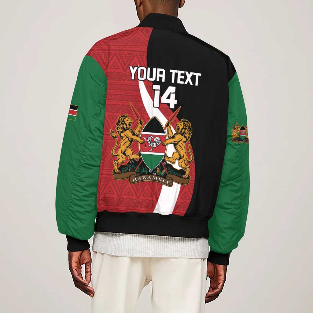 Custom Kenya Football Sleeve Zip Bomber Jacket Maasai Shield Coat Of Arms Style