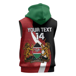 Custom Kenya Football Sleeveless Zip Hoodie Maasai Shield Coat Of Arms Style - African Pride