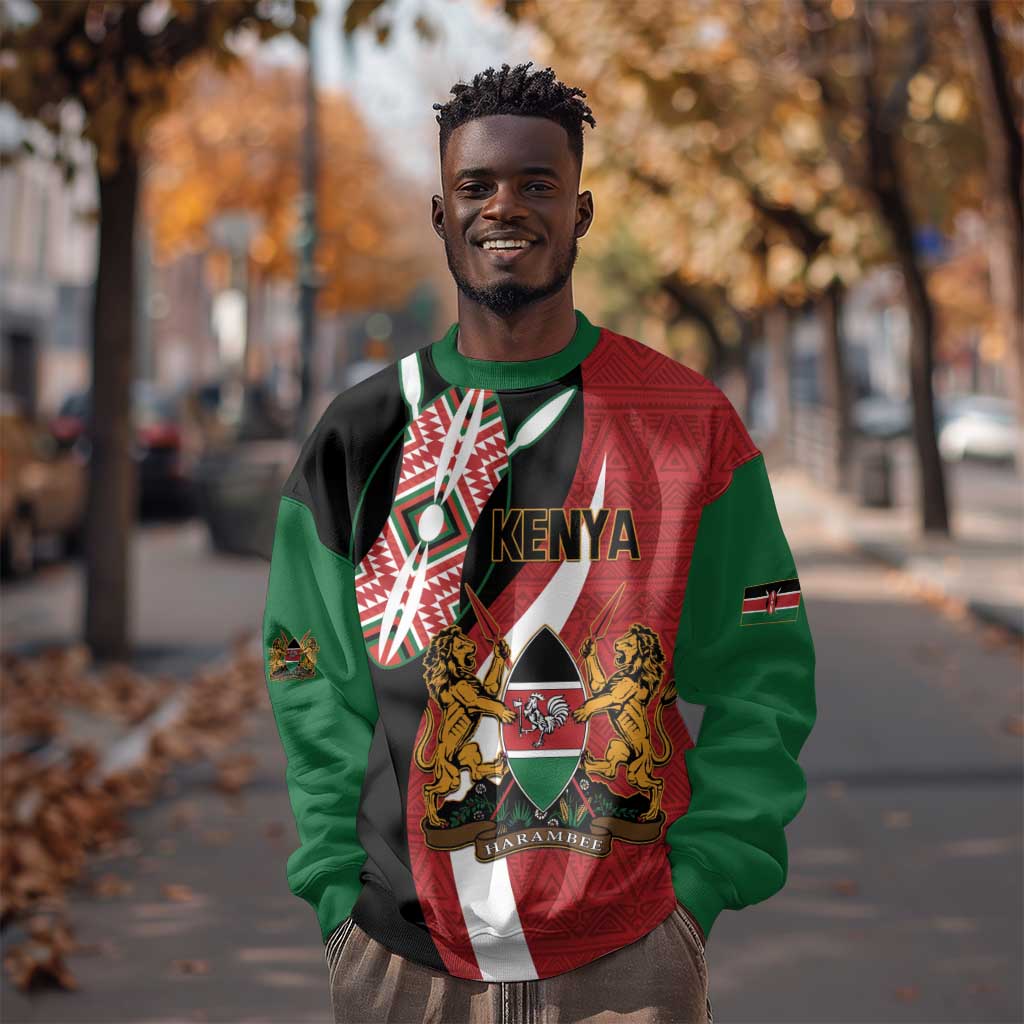 Custom Kenya Football Sweatshirt Maasai Shield Coat Of Arms Style