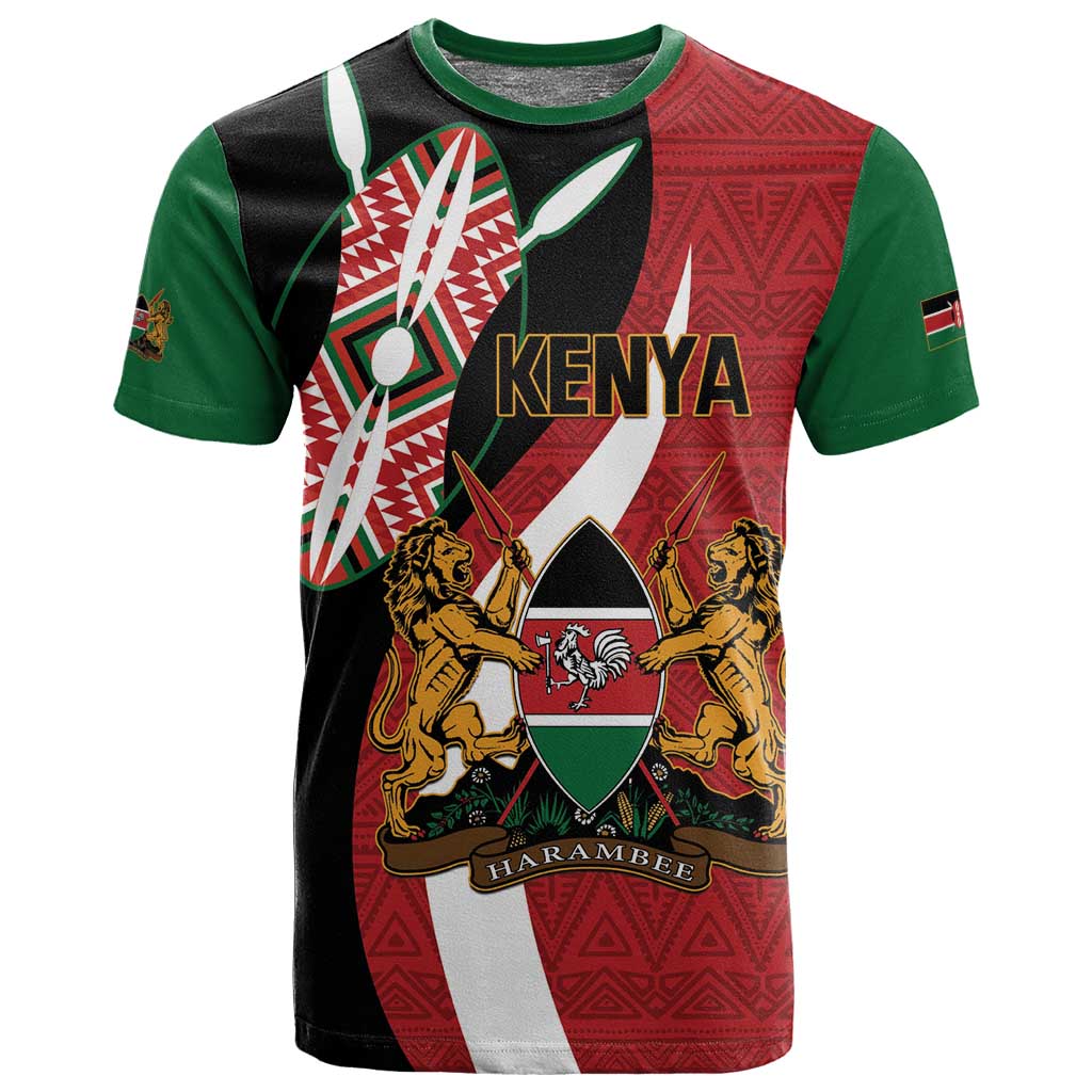 Custom Kenya Football T shirt Maasai Shield Coat Of Arms Style