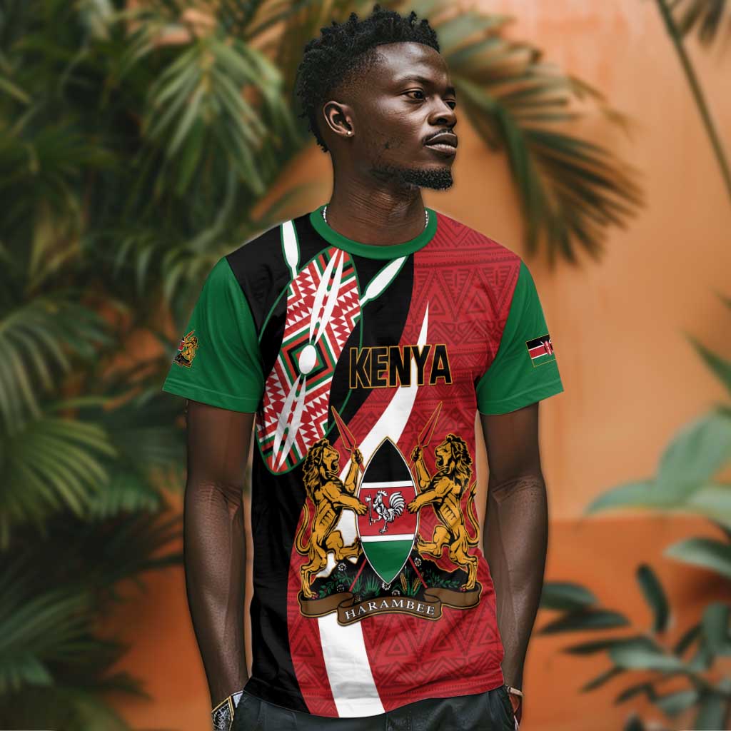 Custom Kenya Football T shirt Maasai Shield Coat Of Arms Style