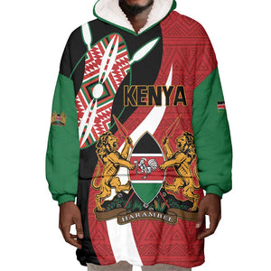 Custom Kenya Football Wearable Blanket Hoodie Maasai Shield Coat Of Arms Style