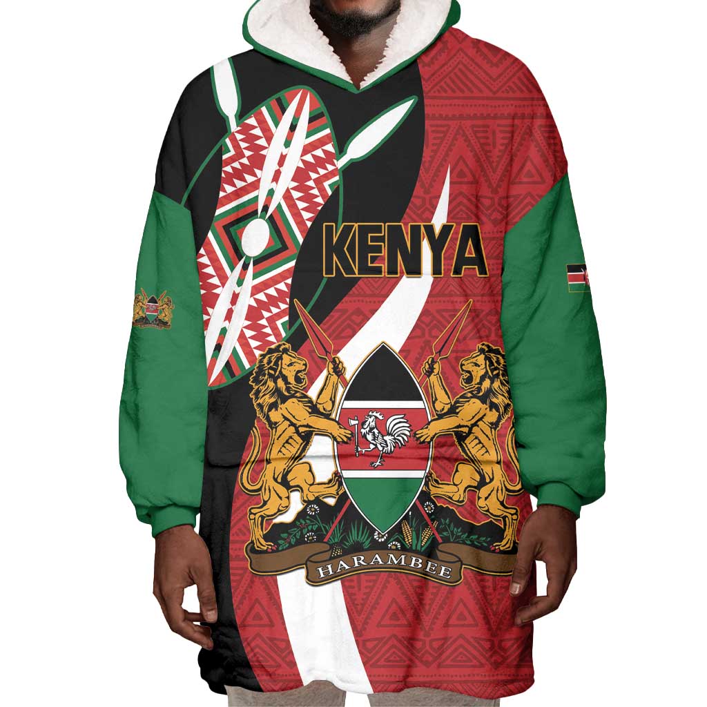 Custom Kenya Football Wearable Blanket Hoodie Maasai Shield Coat Of Arms Style