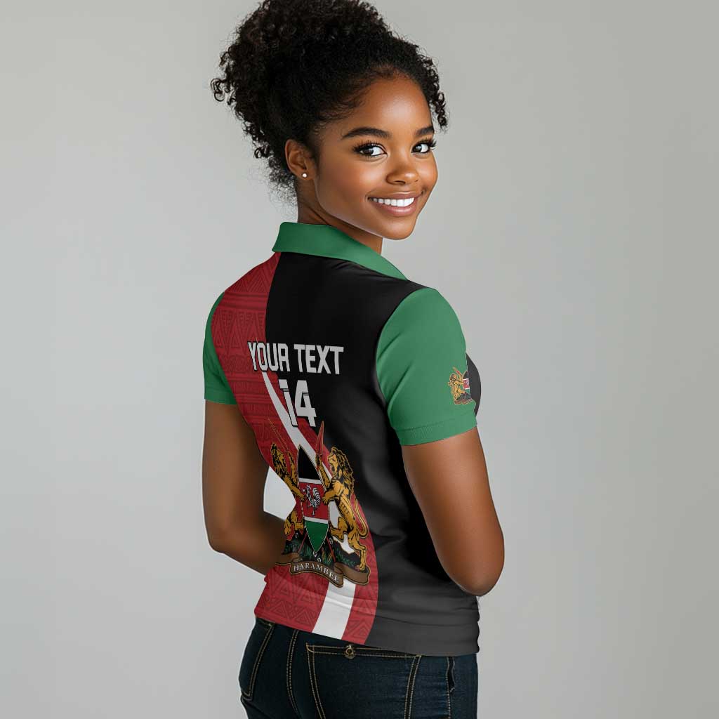 Custom Kenya Football Women Polo Shirt Maasai Shield Coat Of Arms Style