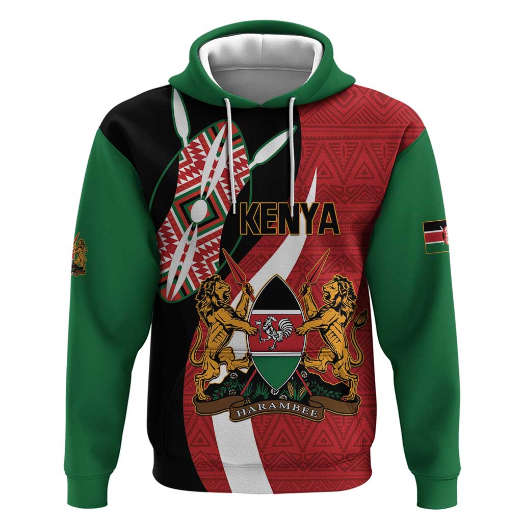 Custom Kenya Football Zip Hoodie Maasai Shield Coat Of Arms Style