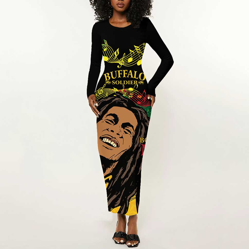 Afro Legend Bob Buffalo Soldier Long Sleeve Bodycon Dress American Heroes Reggae Style LT14