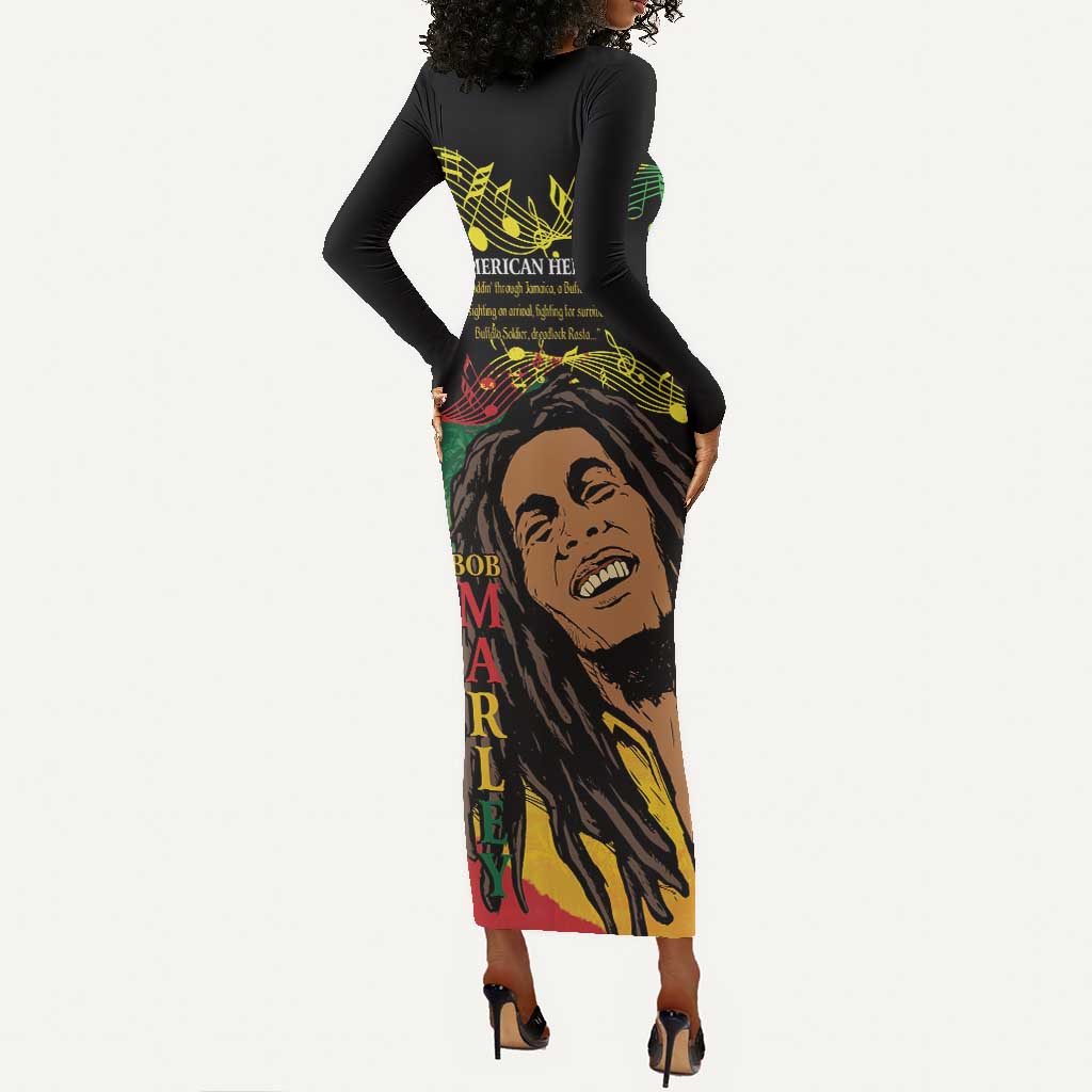Afro Legend Bob Buffalo Soldier Long Sleeve Bodycon Dress American Heroes Reggae Style LT14