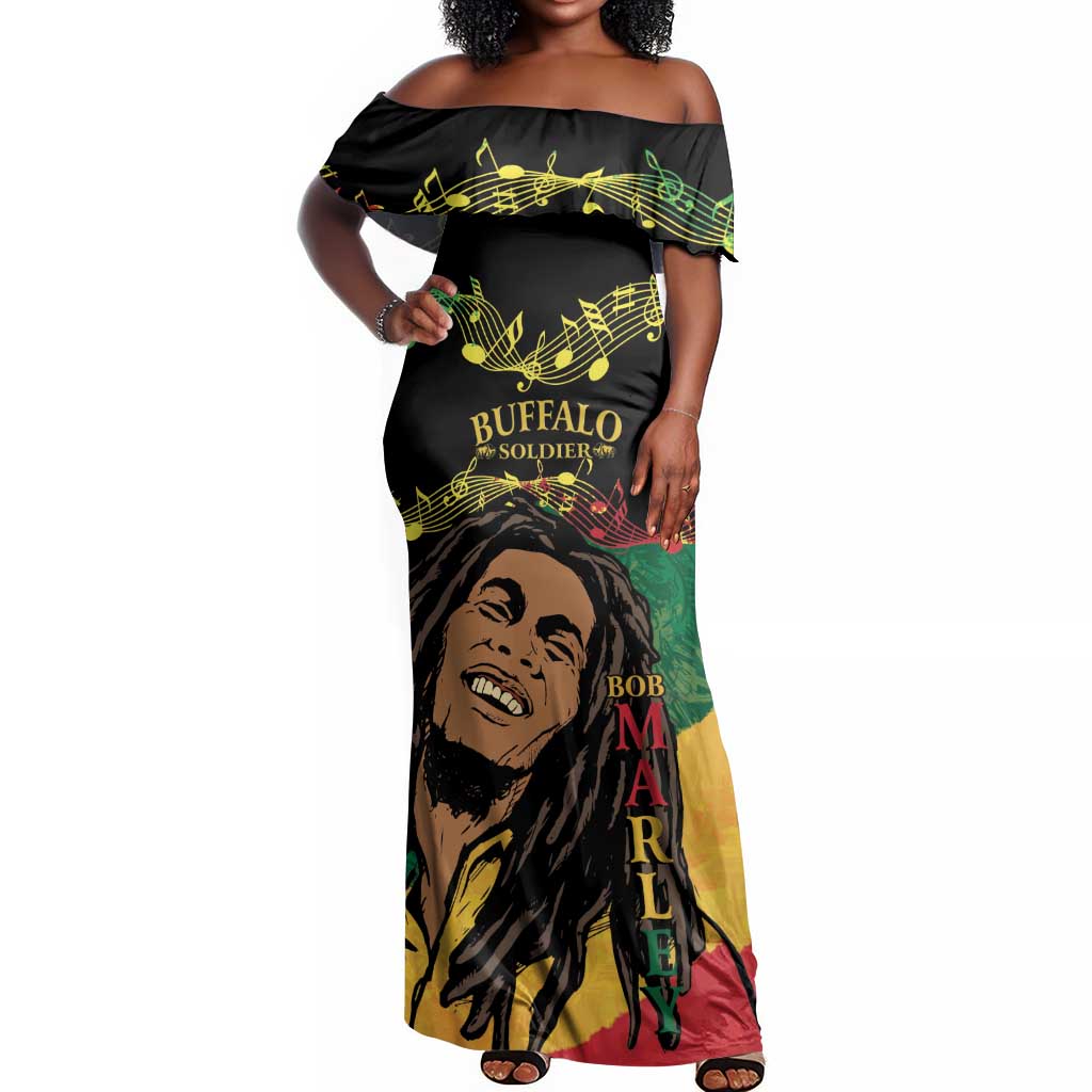 Afro Legend Bob Buffalo Soldier Off Shoulder Maxi Dress American Heroes Reggae Style