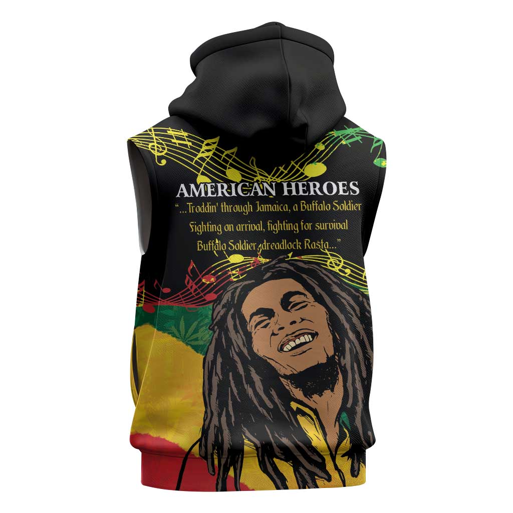 Afro Legend Bob Buffalo Soldier Sleeveless Zip Hoodie American Heroes Reggae Style - African Pride