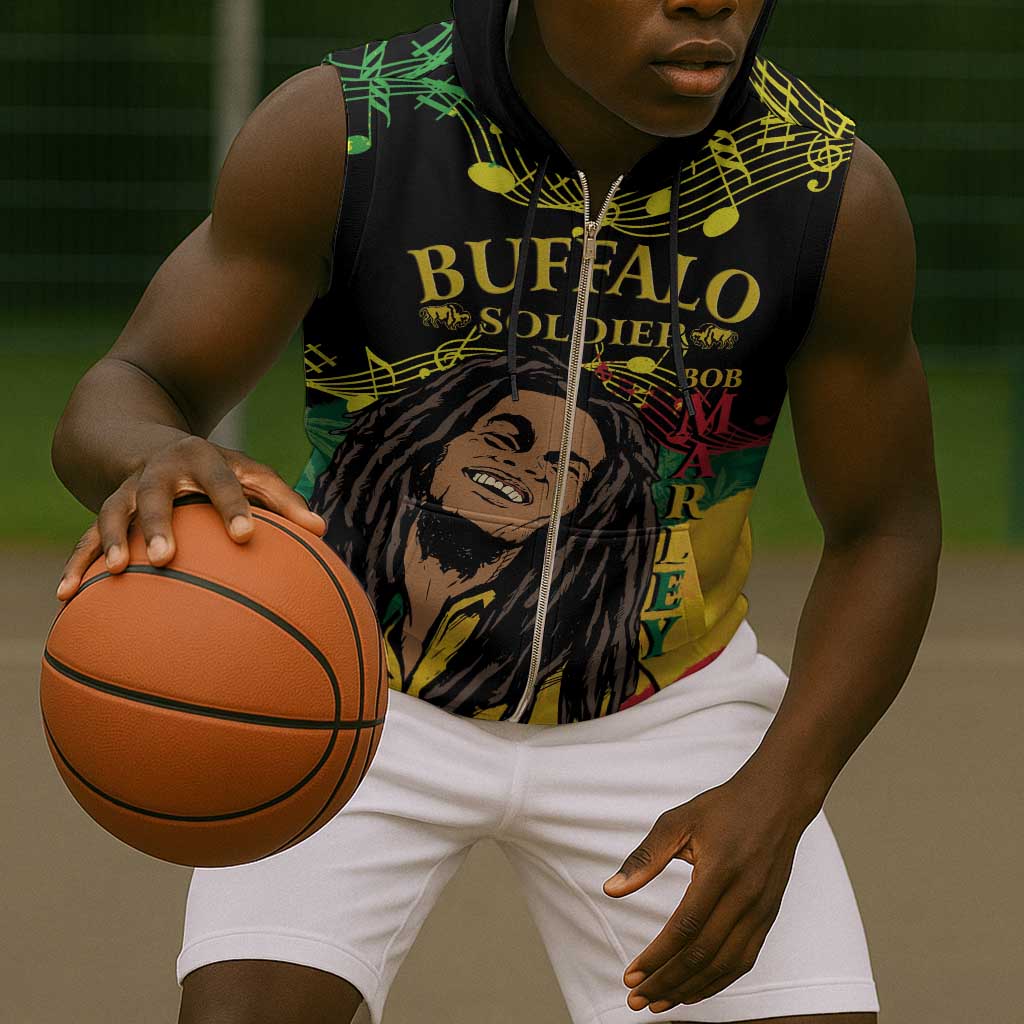 Afro Legend Bob Buffalo Soldier Sleeveless Zip Hoodie American Heroes Reggae Style - African Pride