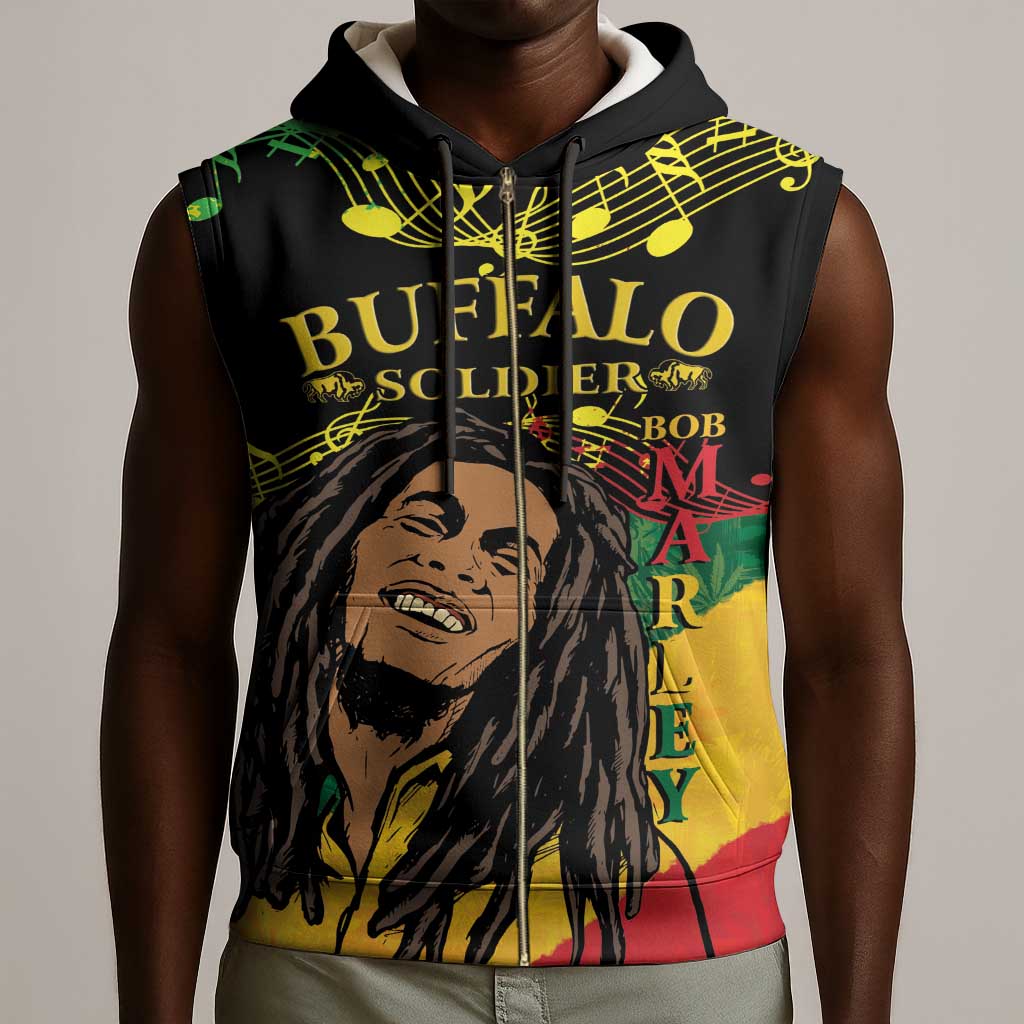 Afro Legend Bob Buffalo Soldier Sleeveless Zip Hoodie American Heroes Reggae Style - African Pride
