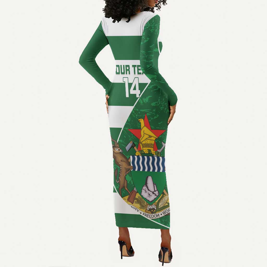 Zimbabwe Rugby Custom Long Sleeve Bodycon Dress Sables 3rd Champions Proud - African Pride