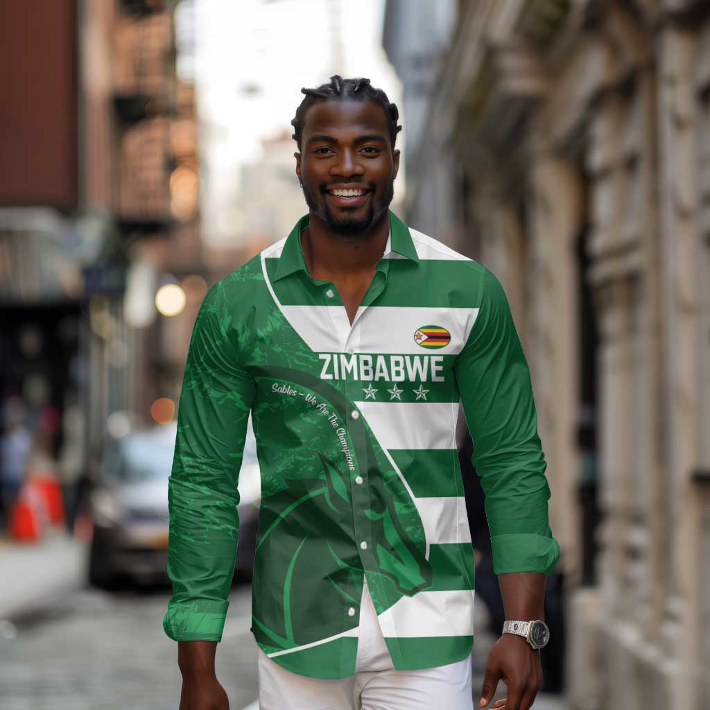 Zimbabwe Rugby Custom Long Sleeve Button Shirt Sables 3rd Champions Proud - African Pride
