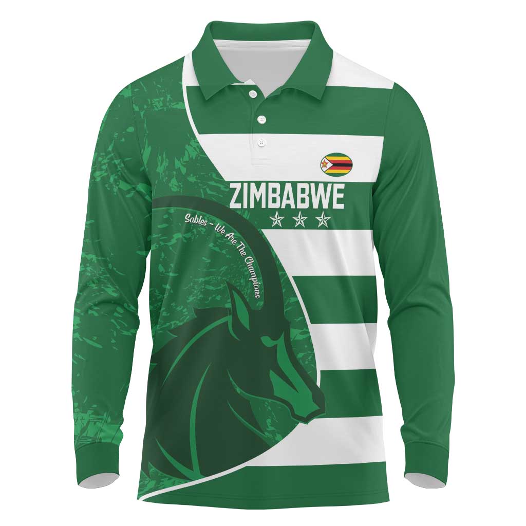 Zimbabwe Rugby Custom Long Sleeve Polo Shirt Sables 3rd Champions Proud - African Pride