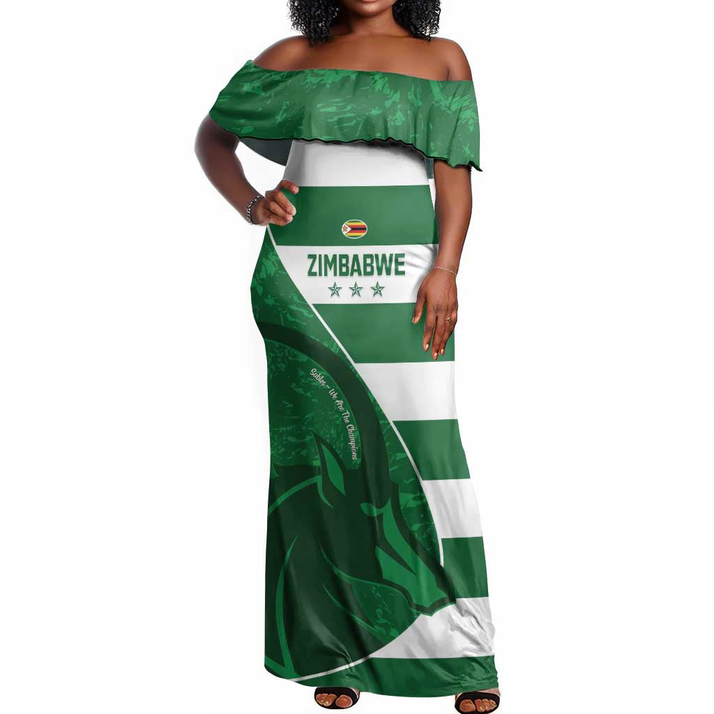 Zimbabwe Rugby Custom Off Shoulder Maxi Dress Sables 3rd Champions Proud - African Pride