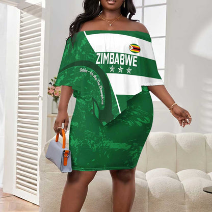 Zimbabwe Rugby Custom Off Shoulder Short Dress Sables 3rd Champions Proud - African Pride