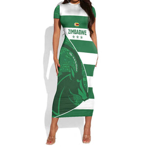 Zimbabwe Rugby Custom Short Sleeve Bodycon Dress Sables 3rd Champions Proud - African Pride