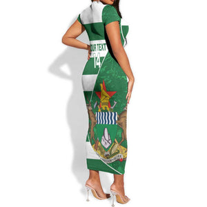 Zimbabwe Rugby Custom Short Sleeve Bodycon Dress Sables 3rd Champions Proud - African Pride