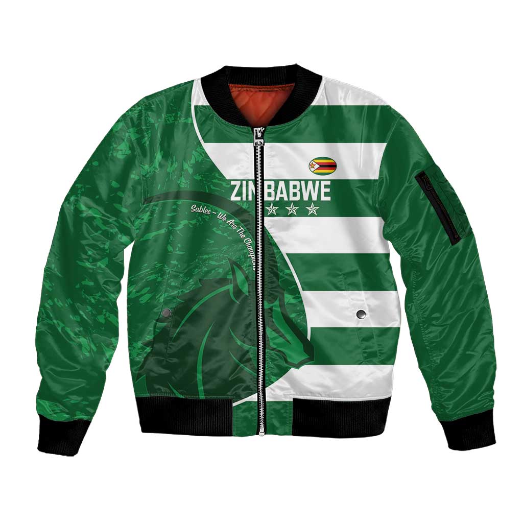 Zimbabwe Rugby Custom Sleeve Zip Bomber Jacket Sables 3rd Champions Proud - African Pride