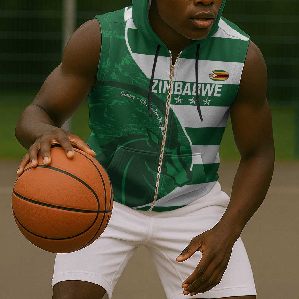 Zimbabwe Rugby Custom Sleeveless Zip Hoodie Sables 3rd Champions Proud - African Pride
