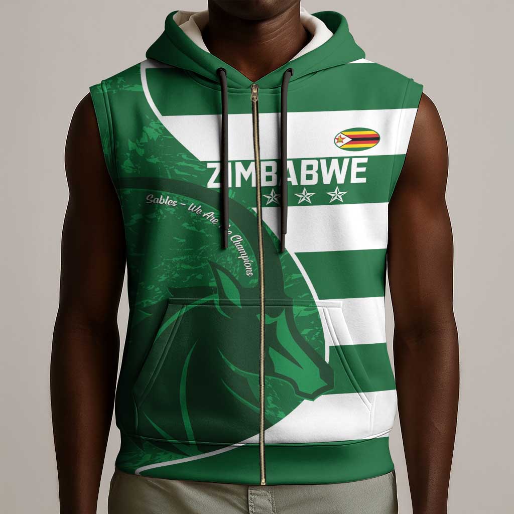 Zimbabwe Rugby Custom Sleeveless Zip Hoodie Sables 3rd Champions Proud - African Pride