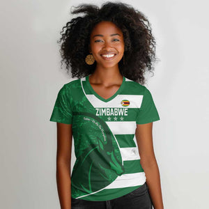 Zimbabwe Rugby Custom Women V-Neck T-Shirt Sables 3rd Champions Proud - African Pride