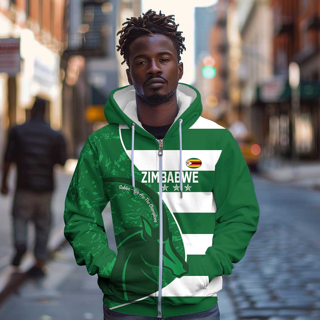 Zimbabwe Rugby Custom Zip Hoodie Sables 3rd Champions Proud - African Pride