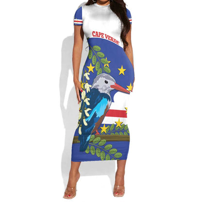 Cape Verde Short Sleeve Bodycon Dress Grey-Headed Kingfisher Mix Honey Locust LT14