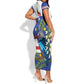 Cape Verde Short Sleeve Bodycon Dress Grey-Headed Kingfisher Mix Honey Locust LT14