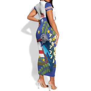 Cape Verde Short Sleeve Bodycon Dress Grey-Headed Kingfisher Mix Honey Locust LT14