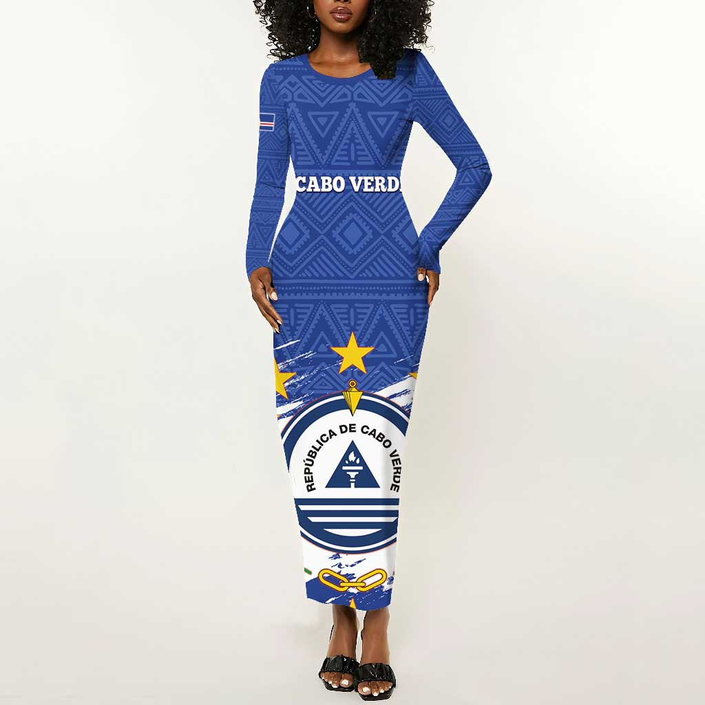 Personalized Cape Verde Long Sleeve Bodycon Dress Coat Of Arms - African Pattern LT14