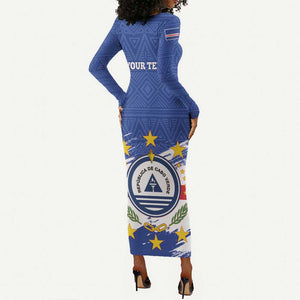 Personalized Cape Verde Long Sleeve Bodycon Dress Coat Of Arms - African Pattern LT14