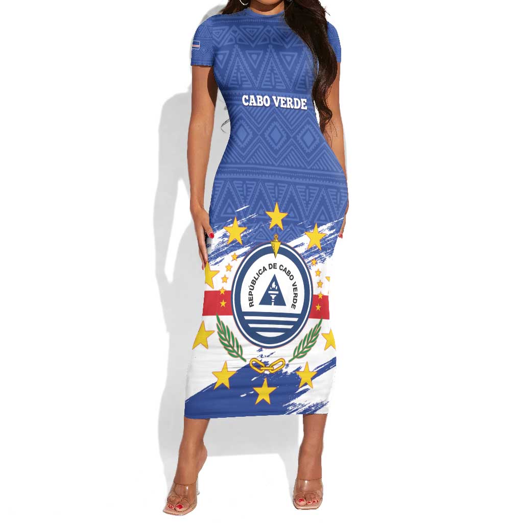 Personalized Cape Verde Short Sleeve Bodycon Dress Coat Of Arms - African Pattern LT14