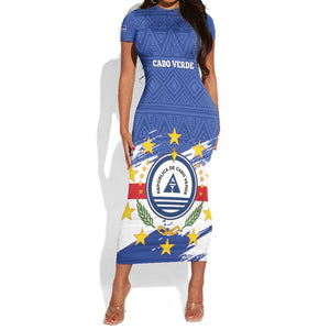 Personalized Cape Verde Short Sleeve Bodycon Dress Coat Of Arms - African Pattern LT14