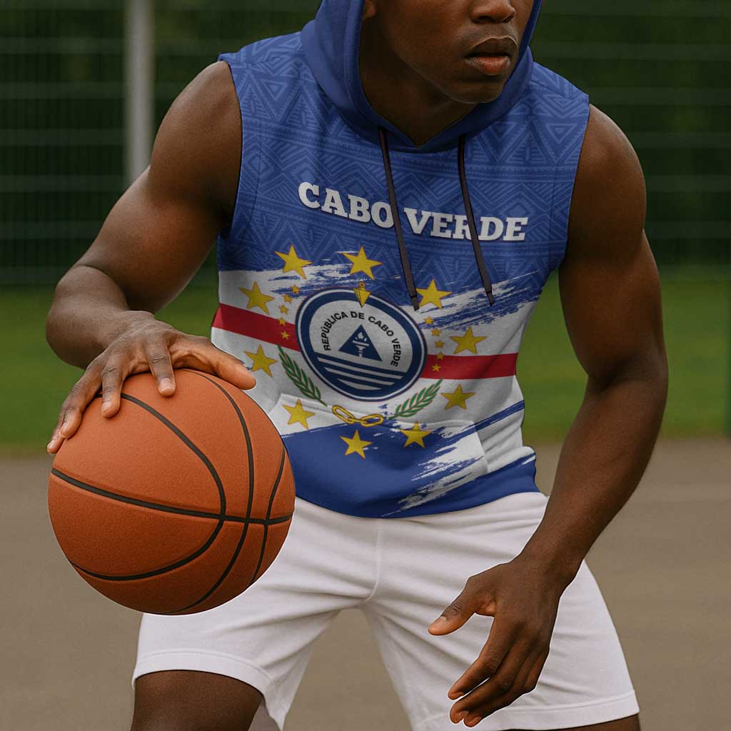 Personalized Cape Verde Sleeveless Hoodie Coat Of Arms - African Pattern - African Pride
