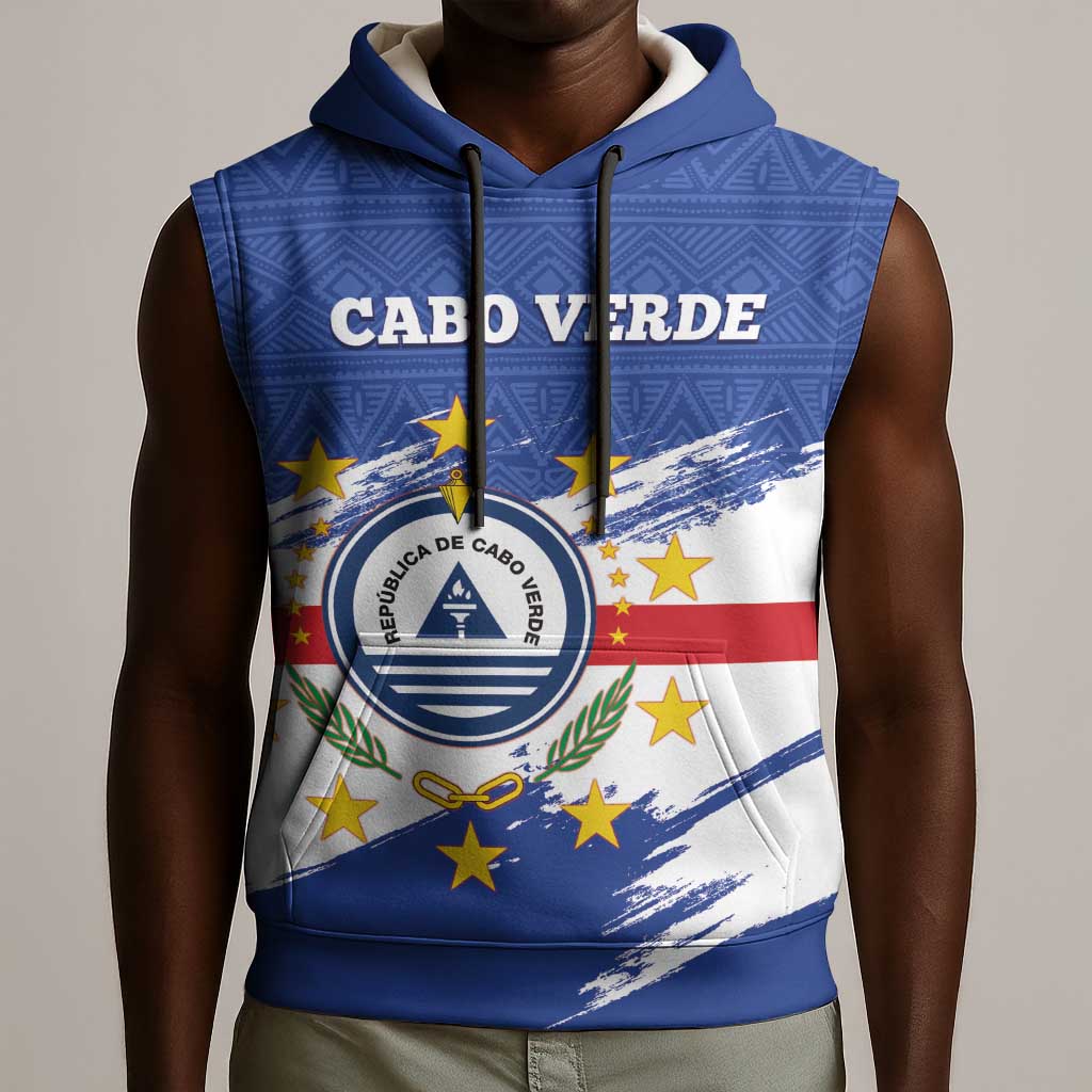 Personalized Cape Verde Sleeveless Hoodie Coat Of Arms - African Pattern - African Pride