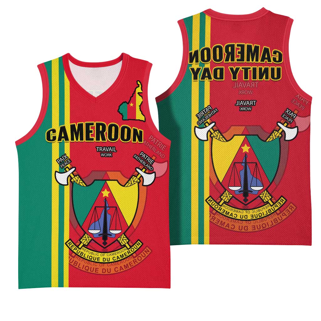 Cameroon Happy Unity Day Cameroun Coat Of Arms Basketball Jersey - African Pride