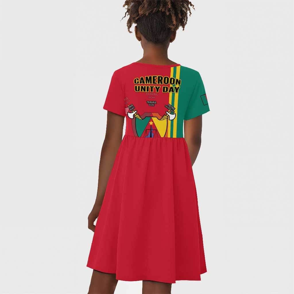 Cameroon Happy Unity Day Cameroun Coat Of Arms Kid Short Sleeve Dress