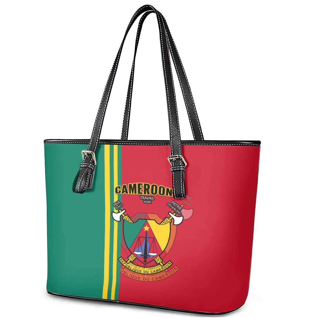 Cameroon Happy Unity Day Cameroun Coat Of Arms Leather Tote Bag