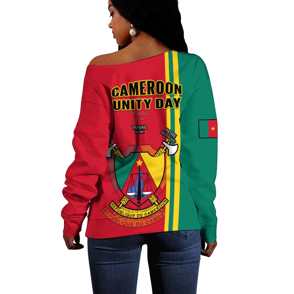 Cameroon Happy Unity Day Cameroun Coat Of Arms Off Shoulder Sweater