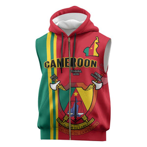 Cameroon Happy Unity Day Cameroun Coat Of Arms Sleeveless Zip Hoodie - African Pride